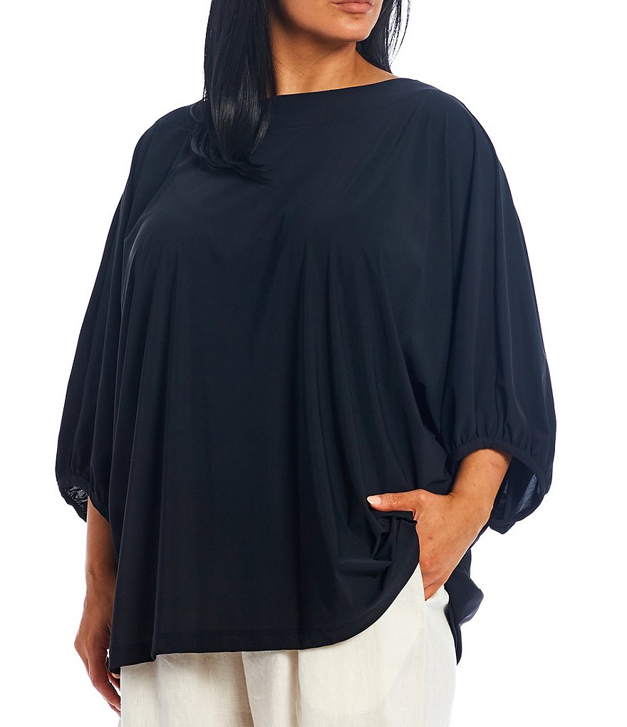 Bryn Walker Plus Size Wilder Microfiber Jersey Boat Neck Dolman 3/4 Sleeve Gathered Band Tunic