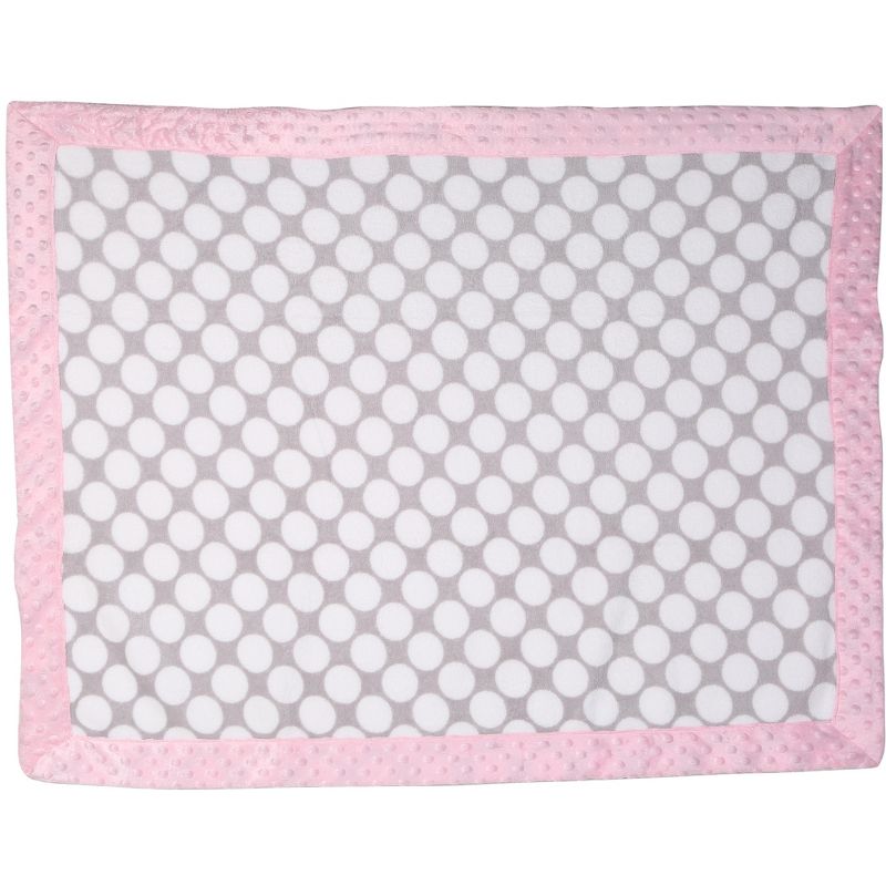 Bacati - Grey Dots with Solid Border Blanket (Grey Dots/Baby Pink Border)