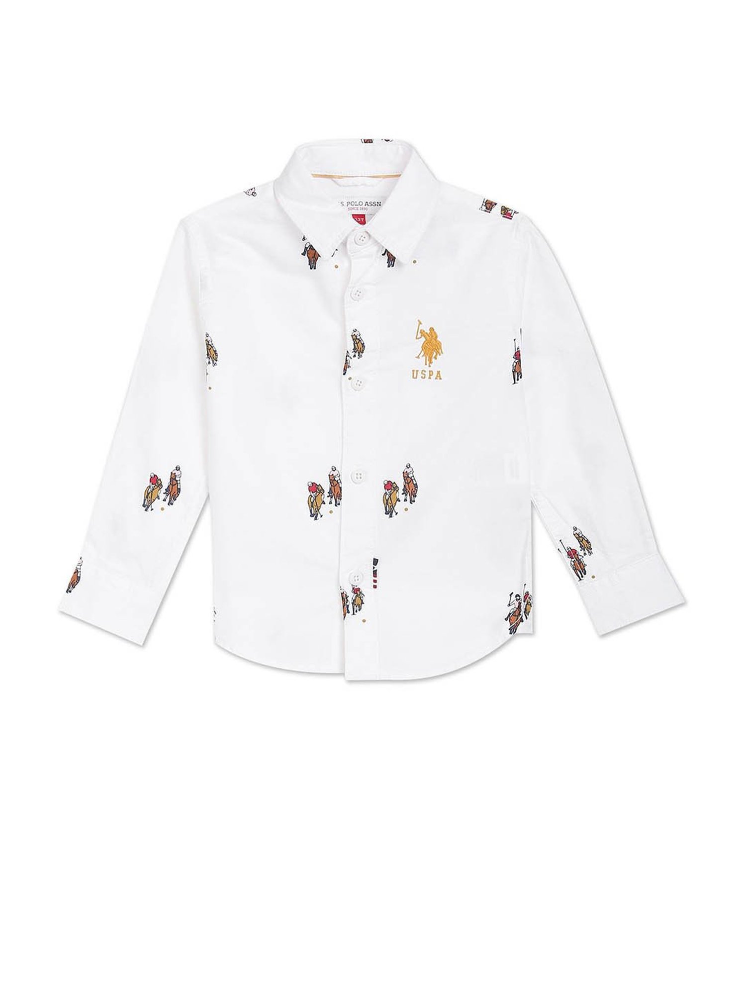 U.S. Polo Assn. Kids White Printed Full Sleeves Shirt