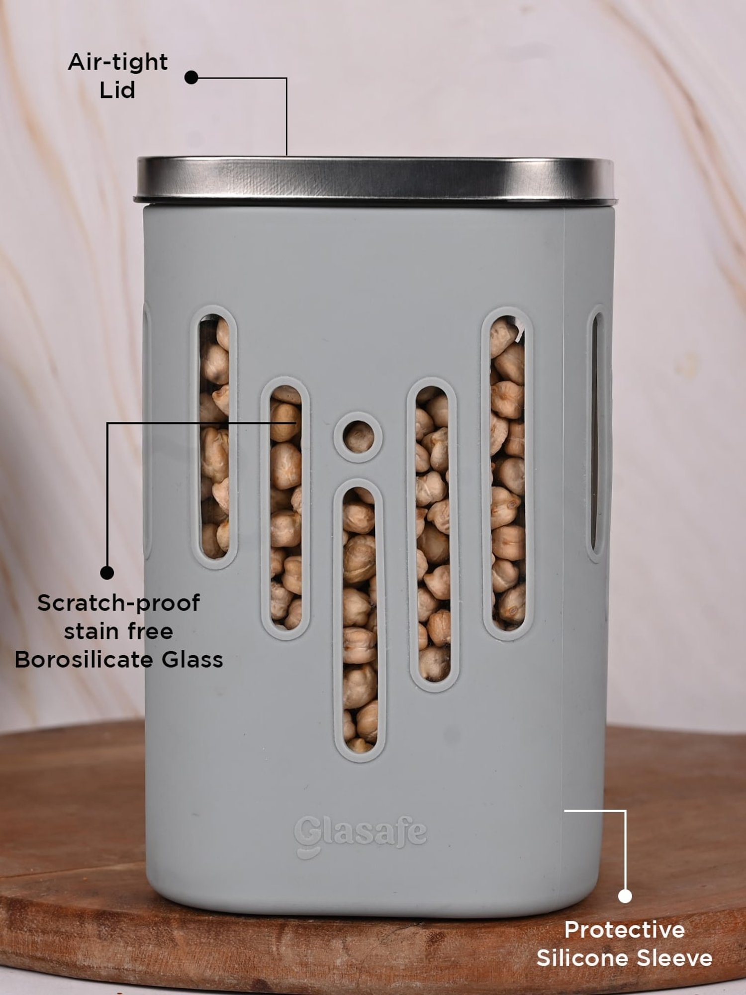 Glasafe 'O' Grip Slate Grey Borosilicate Containers - Set of 6 (1200ml)