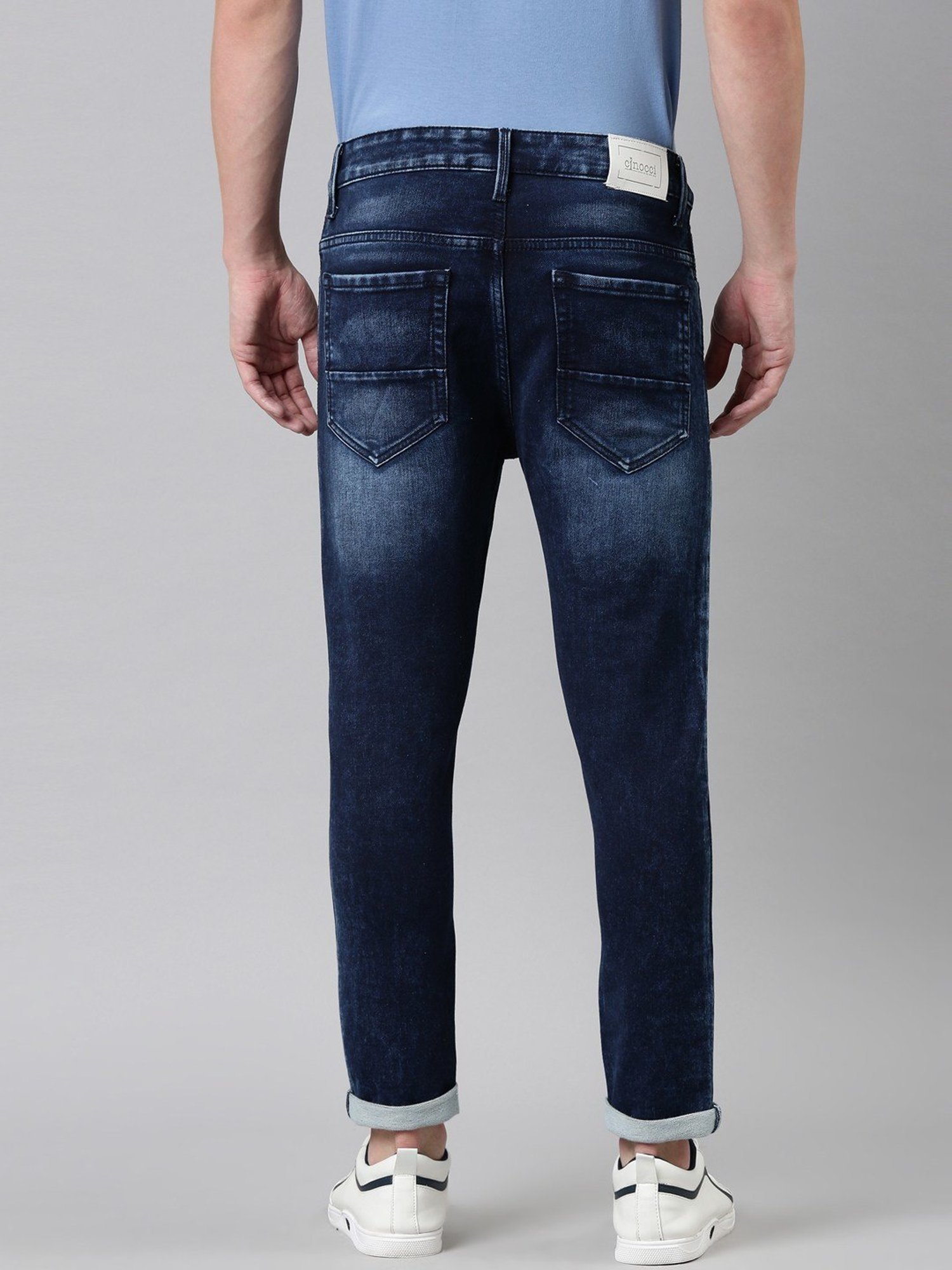CINOCCI Blue Cotton Slim Fit Jeans