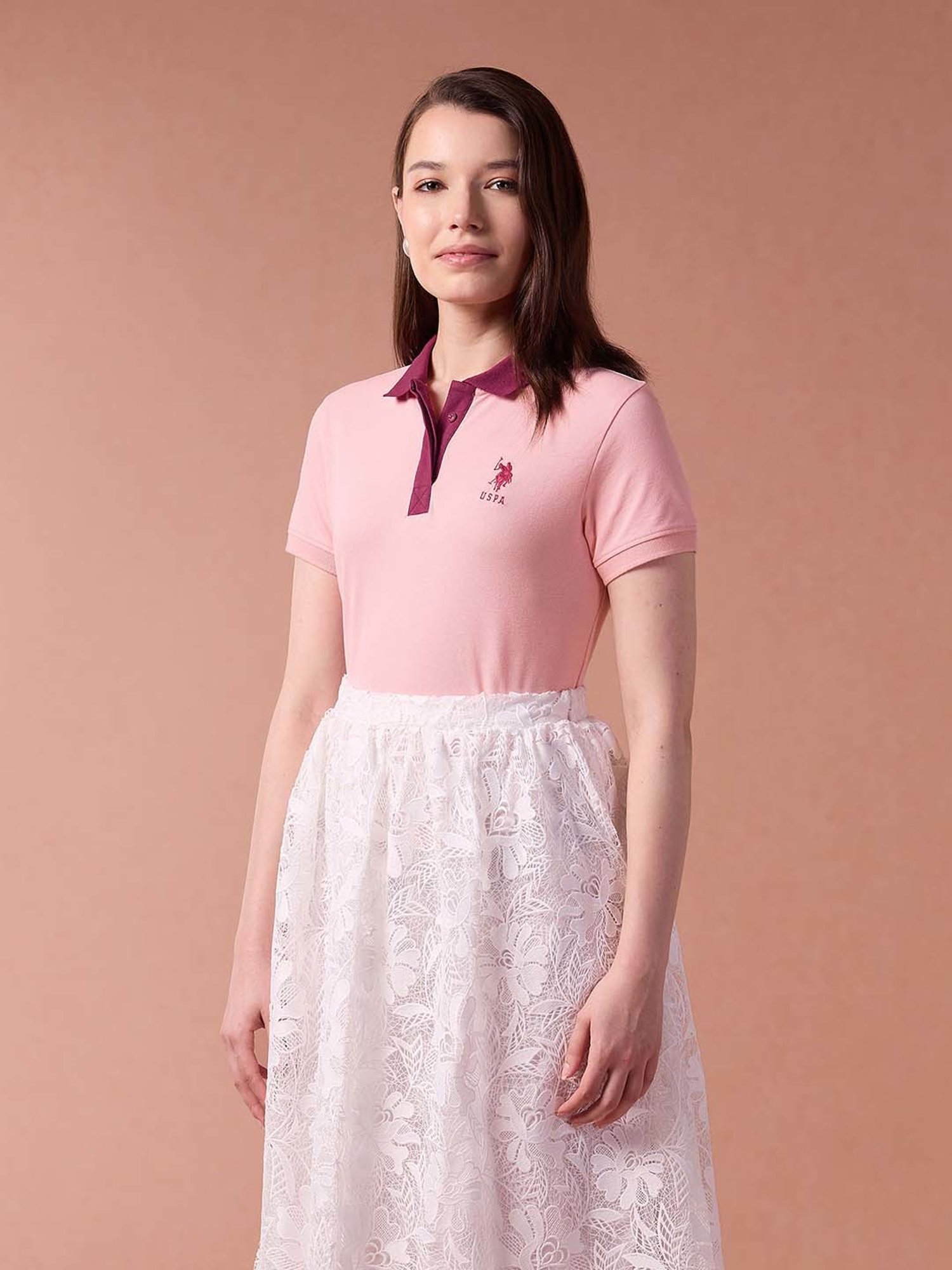 U.S. Polo Assn. Pink Logo Print Polo T-Shirt