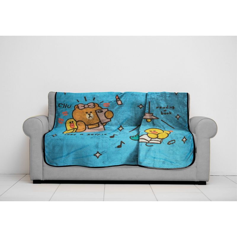 Twin Line Friends Day of Brown Blanket Blue