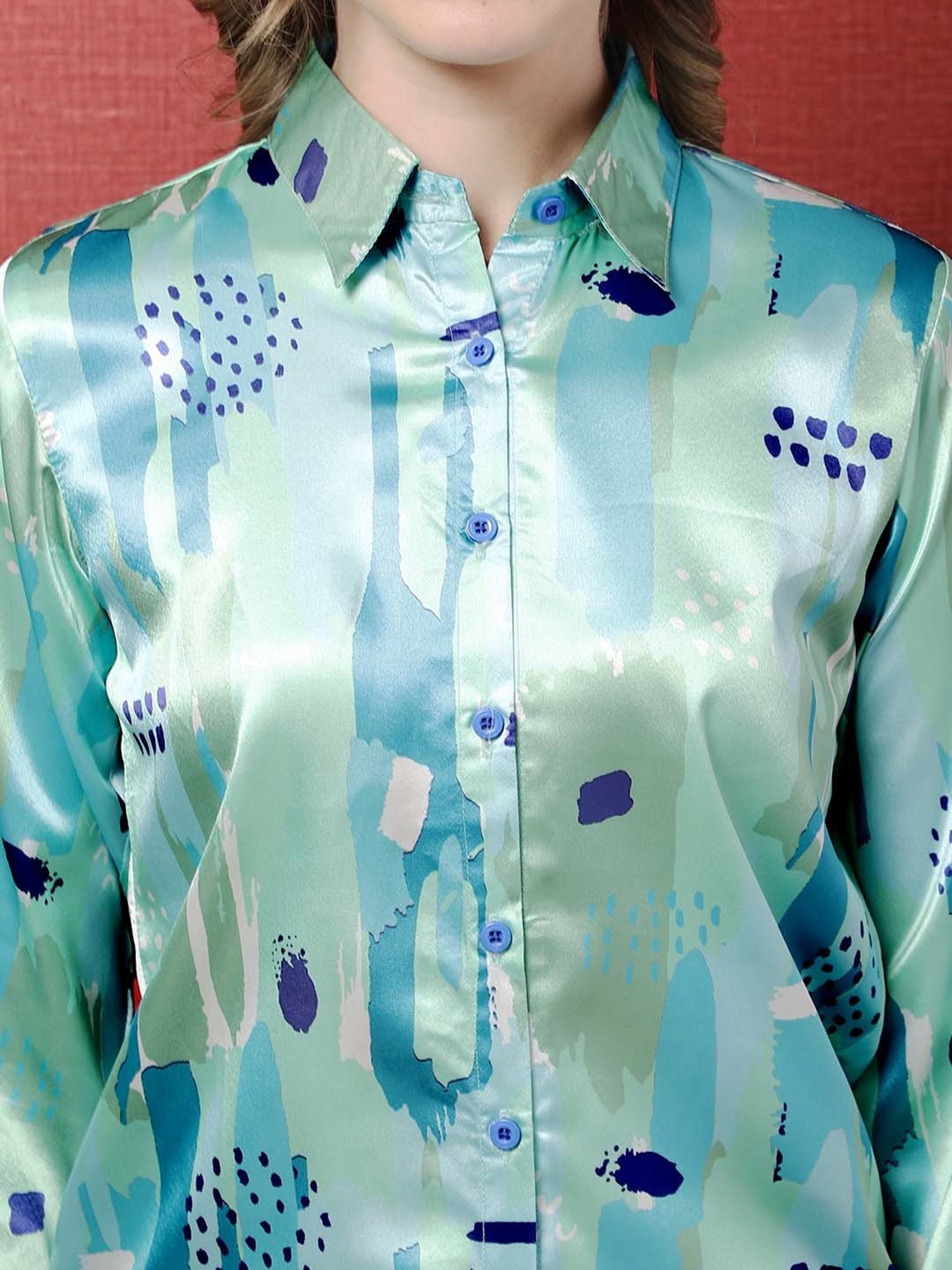 Claura Blue Printed Shirt Pant Set