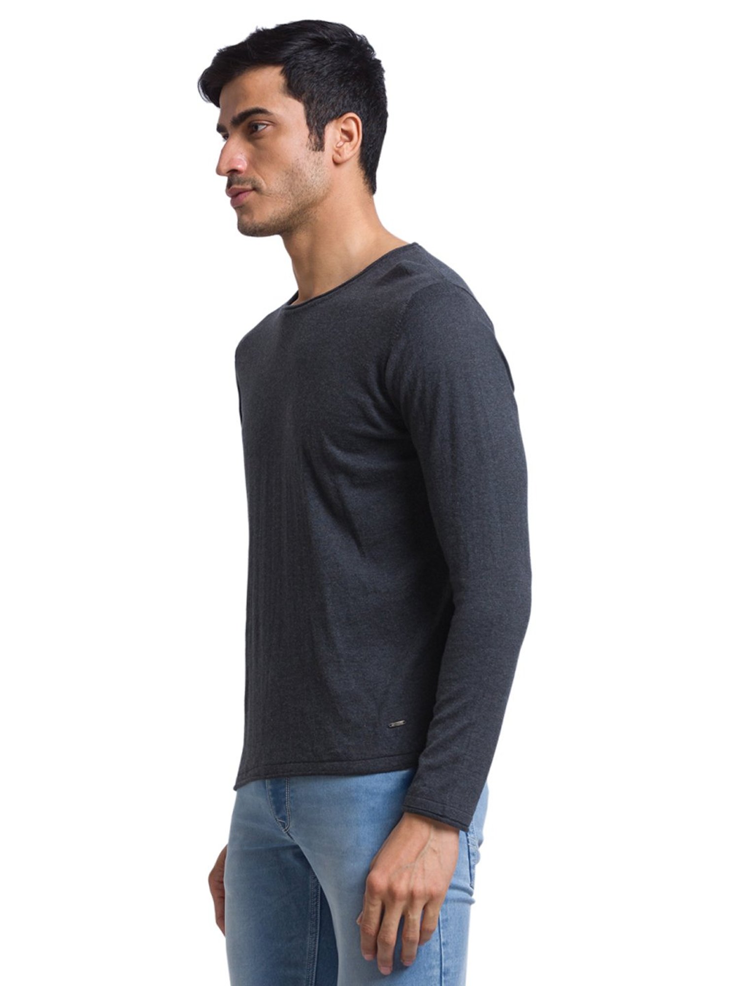 Parx Grey Cotton Regular Fit Sweaters