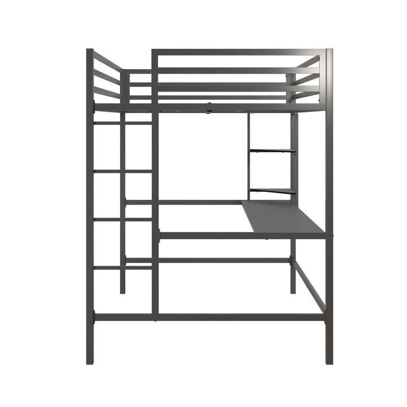 Full Maxwell Metal Loft Bedwith Desk & Shelves Gray/Black - Novogratz