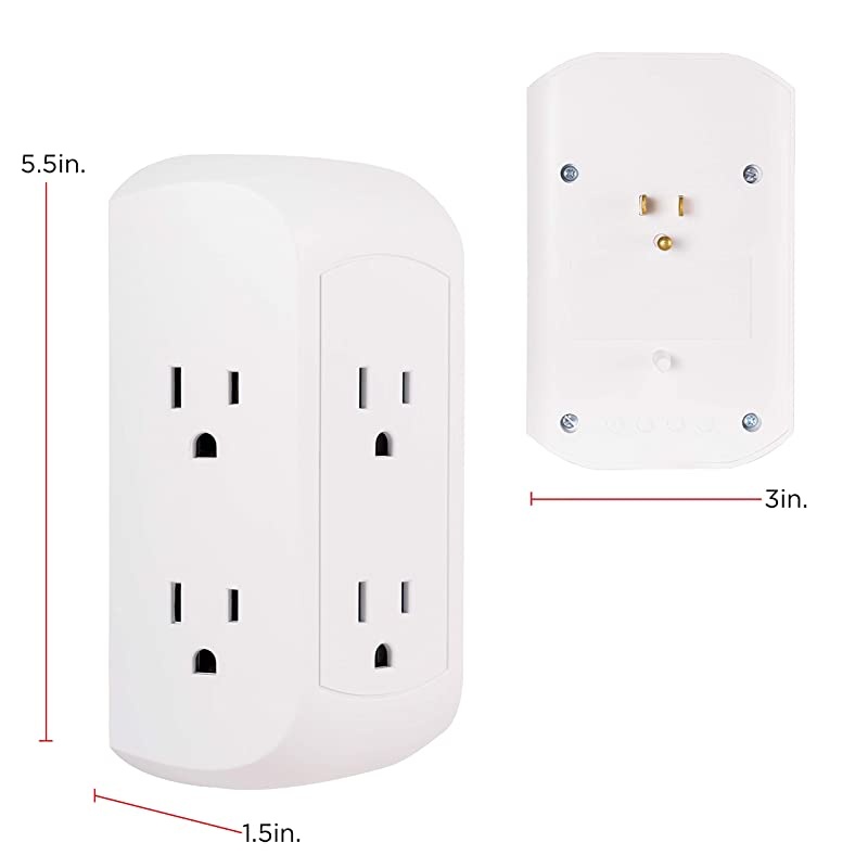 White, Pro 6-Outlet Sur Protector 2 Pack, Spaced Wall Tap, Side-Access, 3-Prong Power Strip, Charging Station, 560 Joules, UL Listed, 47847, 2 Count
