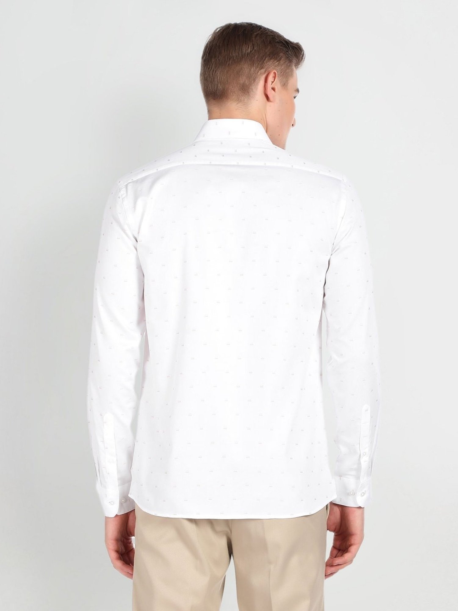 Arrow Newyork White Cotton Slim Fit Printed Shirt