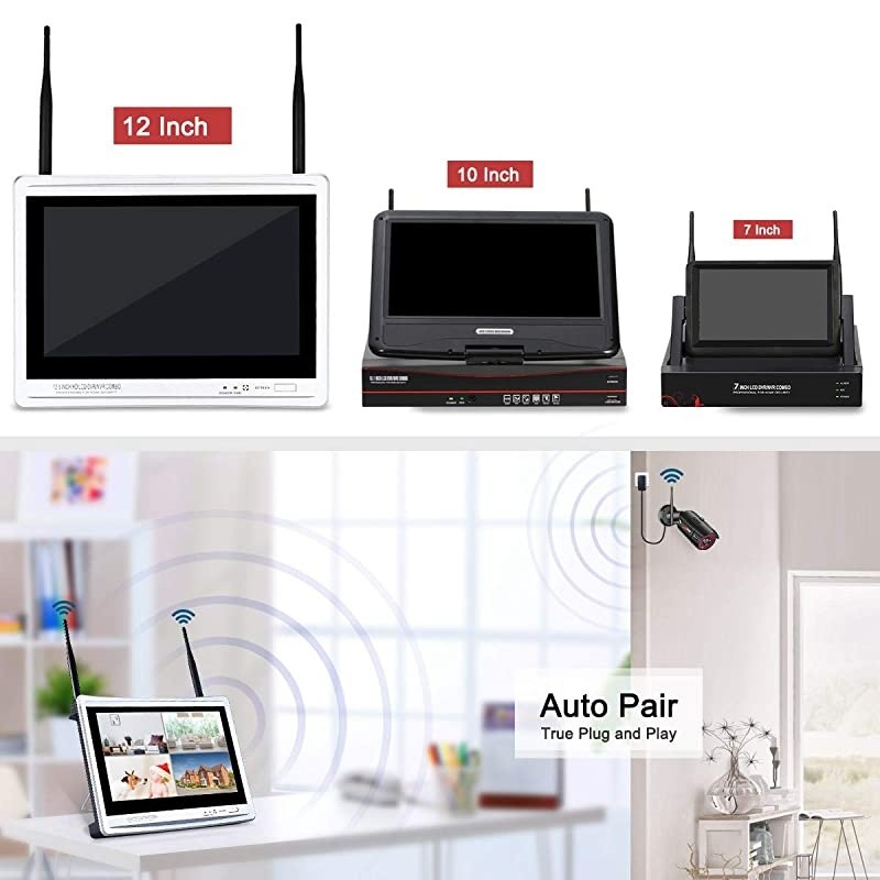 All-in-One Pre-install 1tb HDD]  Wireless Security Camera System,Home Business 12" LCD 4CH 1080P Monitor NVR Kit with 4pcs 2MP Wifi Outdoor Bullet IP Cameras Night Vision Email Alert Remote View