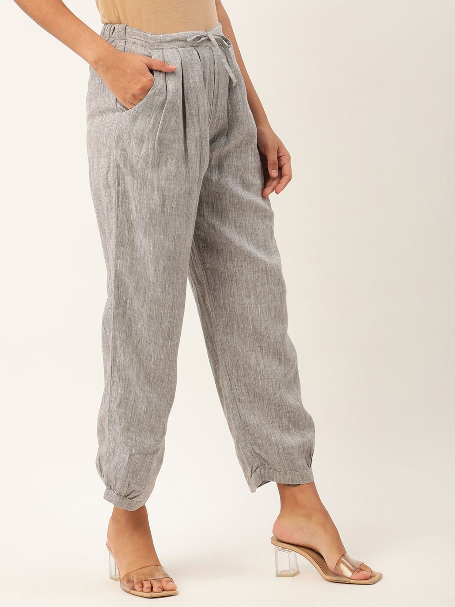 Rooted Greyish Blue Textured Trousers
