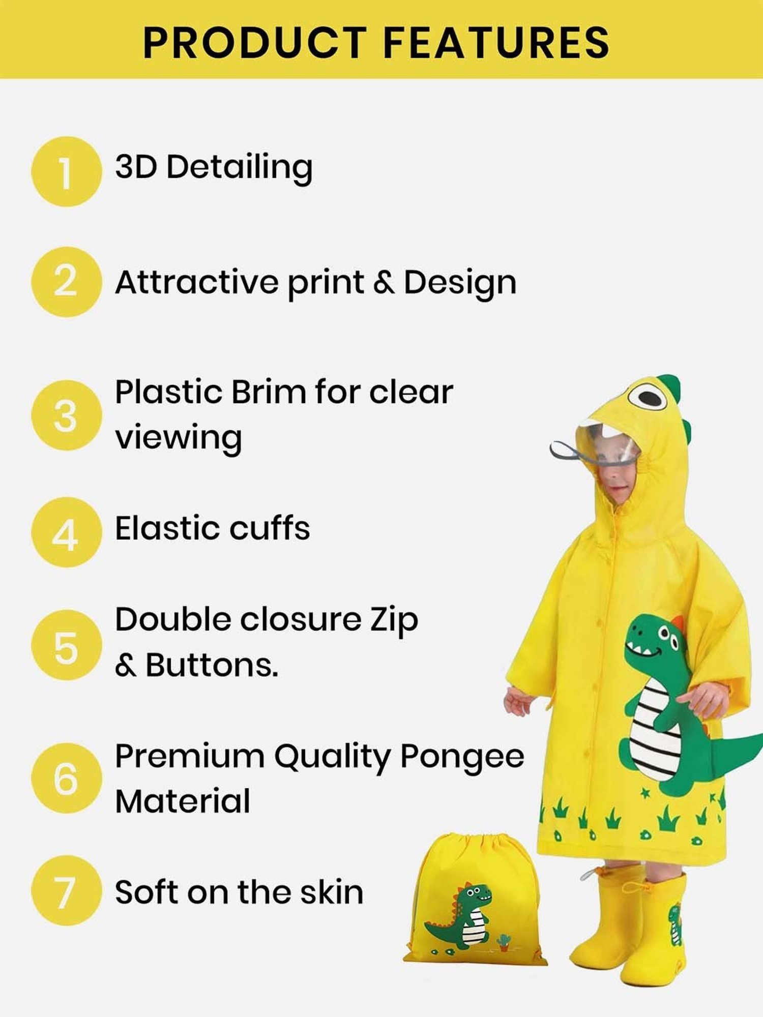 Little Surprise Box Kids Yellow Printed Full Sleeves Raincoat