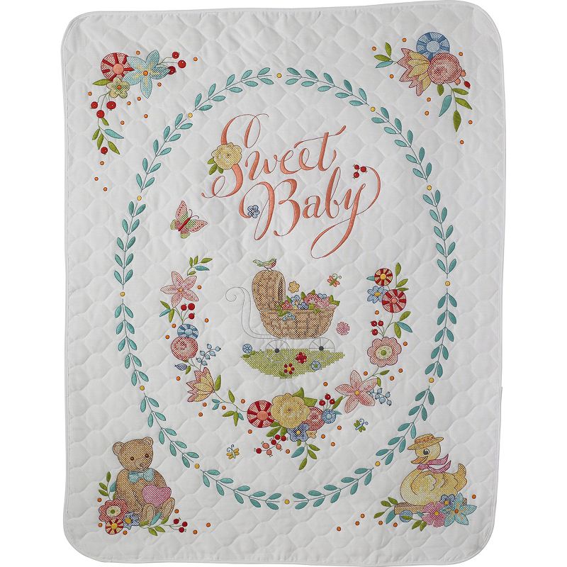 Bucilla Stamped Cross Stitch Crib Cover Kit 34"X43"-Sweet Baby