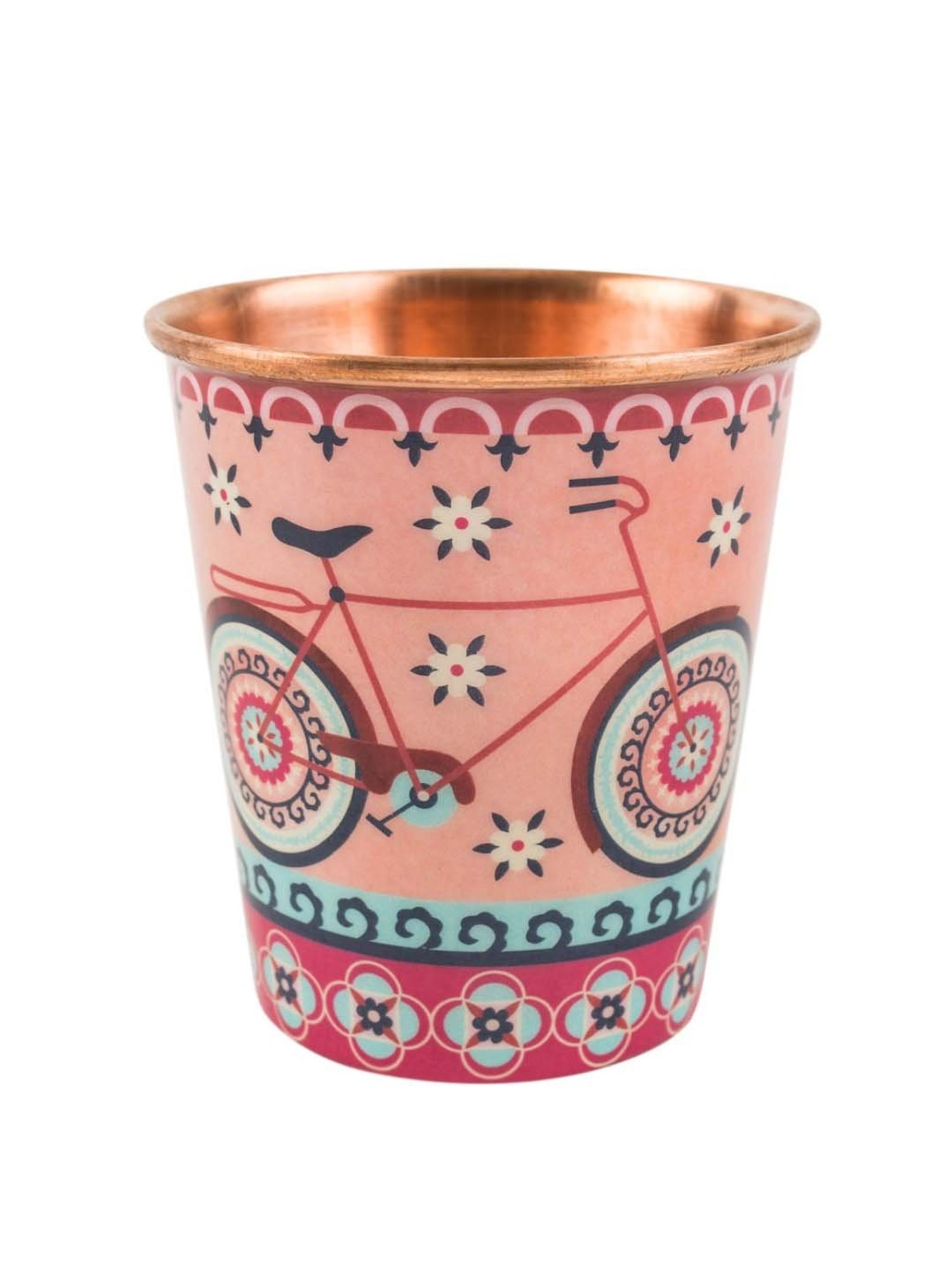 Chumbak Floral Cycling Peach Copper Tumbler - Set of 1
