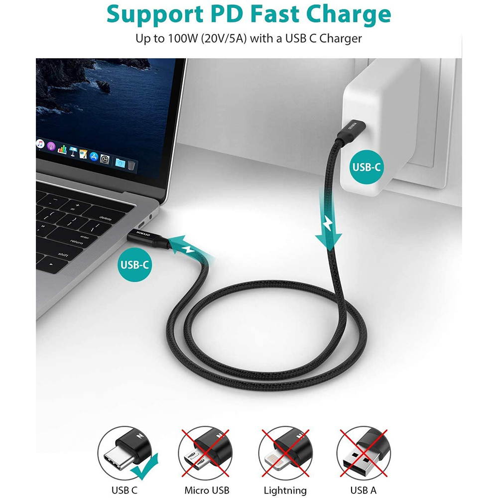 USB C to USB C 3.1 Gen2 Cable Fast Charge Video Cable(6.6ft/2m), 100W 20V/5A 10Gbps Fast Data Transfer, 4K Video Output for Samsung Galaxy S20 Note 10+,iPad Pro,Macbook Pro, HUAWEI MateBook