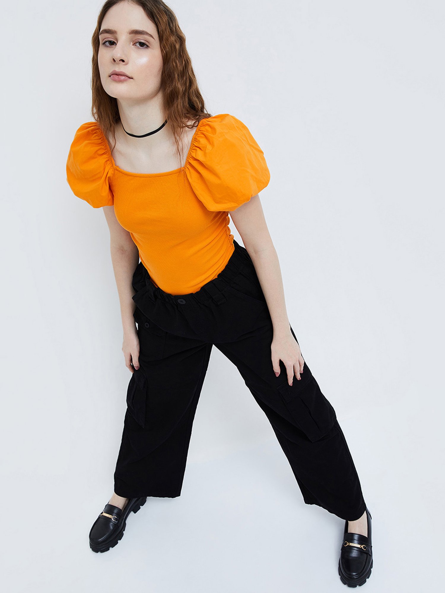 Ginger by Lifestyle Orange Cotton Striped Top