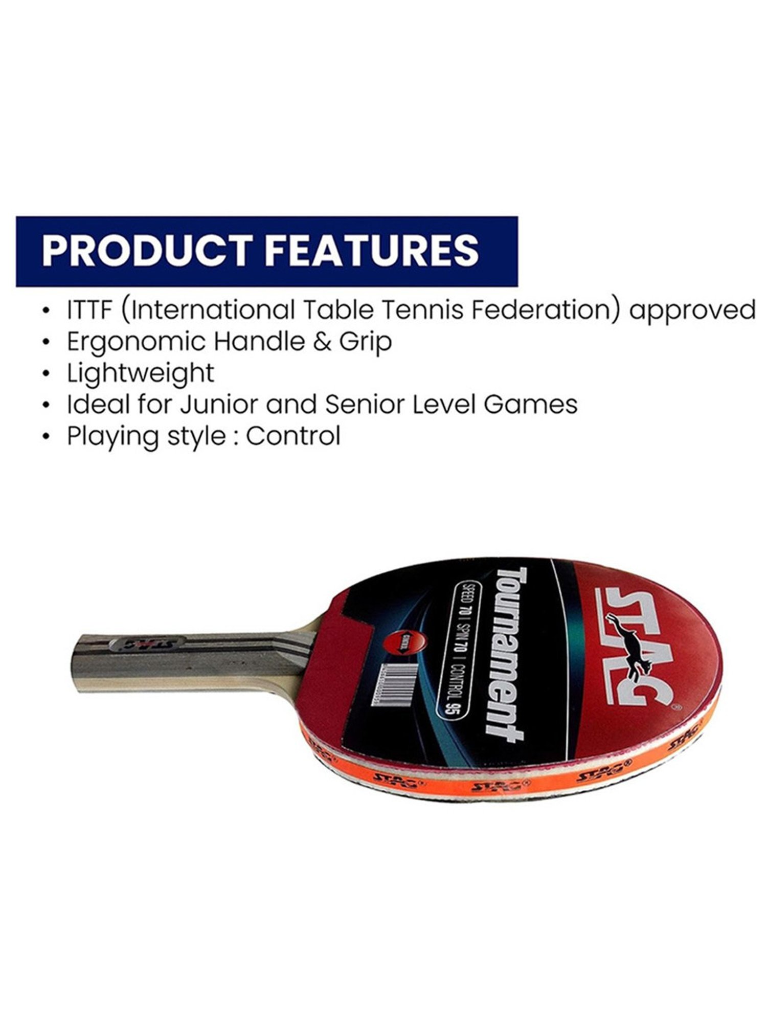 Stag Global Beginner ITTF Approved Rubber Tournament Table Tennis Racquet (Multicolor)