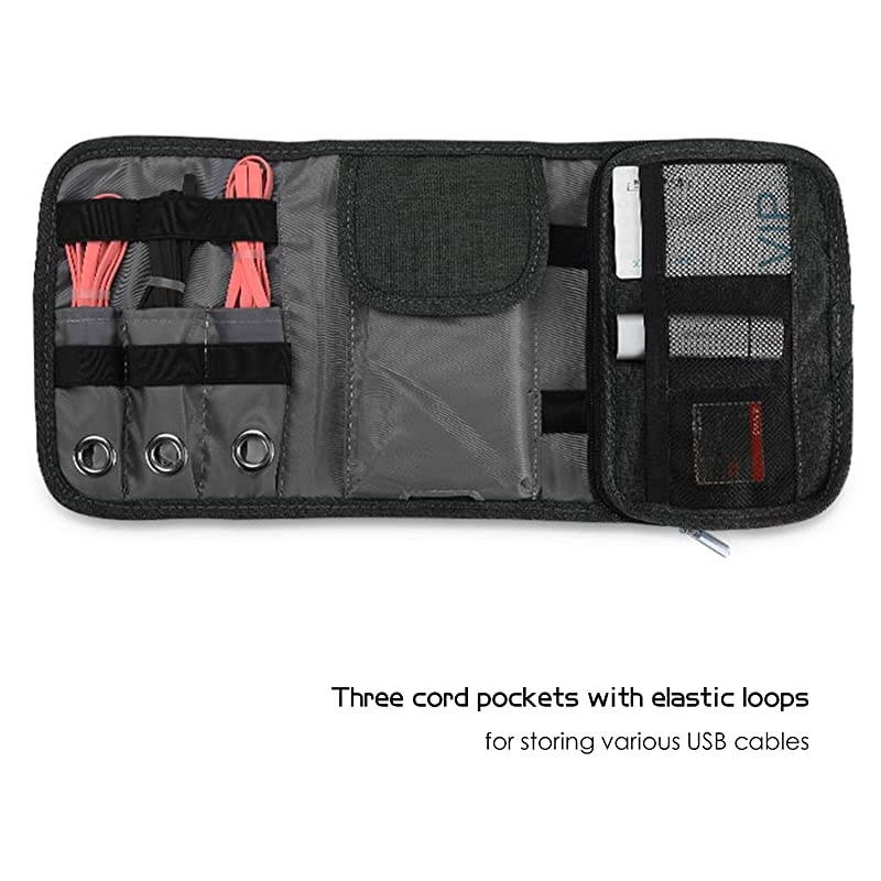 Travel Gadgets Organizer Bag Universal Electronic Accessories Cable RollUp Pouch Portable Gear Storage Carrying Cover for Cords SD Memory Cards Earphone Hard Drive Black