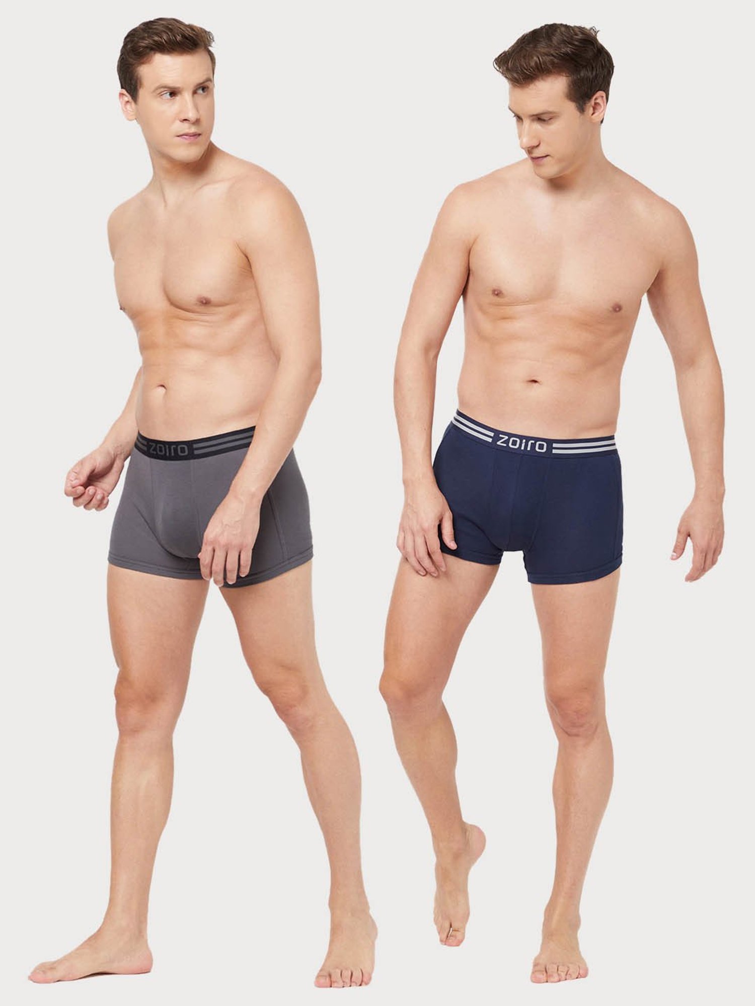 Zoiro Dark Denim & Smoked Pearl Cotton Regular Fit Trunks - Pack Of 2
