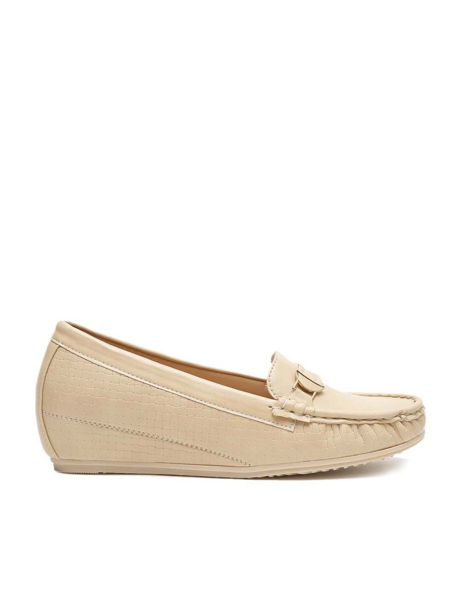 Flat N Heels Women's Beige Wedge Loafers