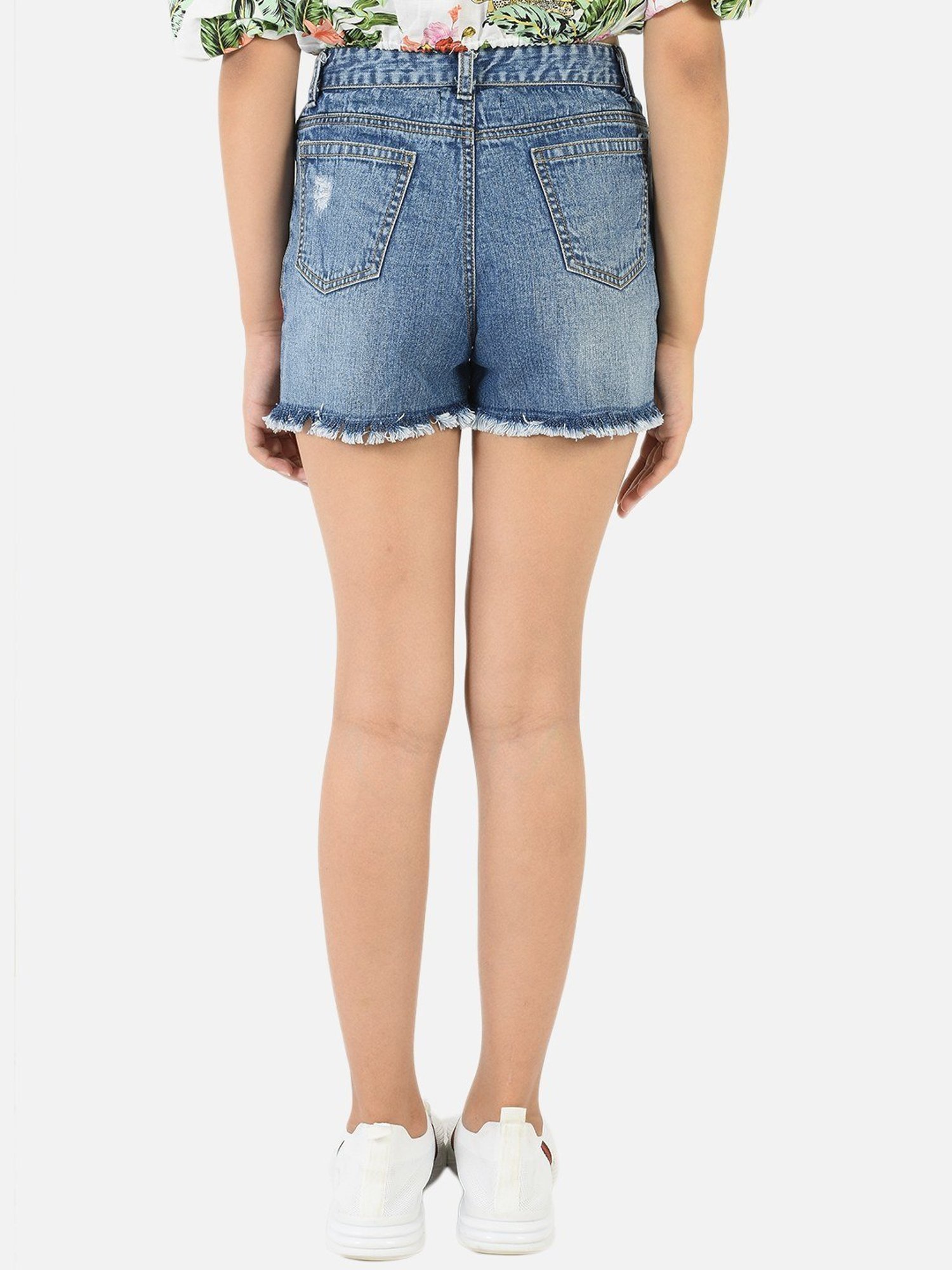 Nauti Nati Kids Blue Cotton Embroidered Shorts