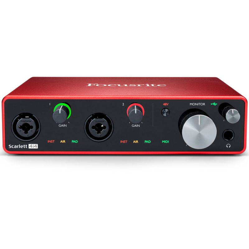 Focusrite Scarlett 4i4 USB Audio/MIDI Interface (3rd Gen) Bundle with Studio Monitor Headphone & 4x XLR-XLR Cable