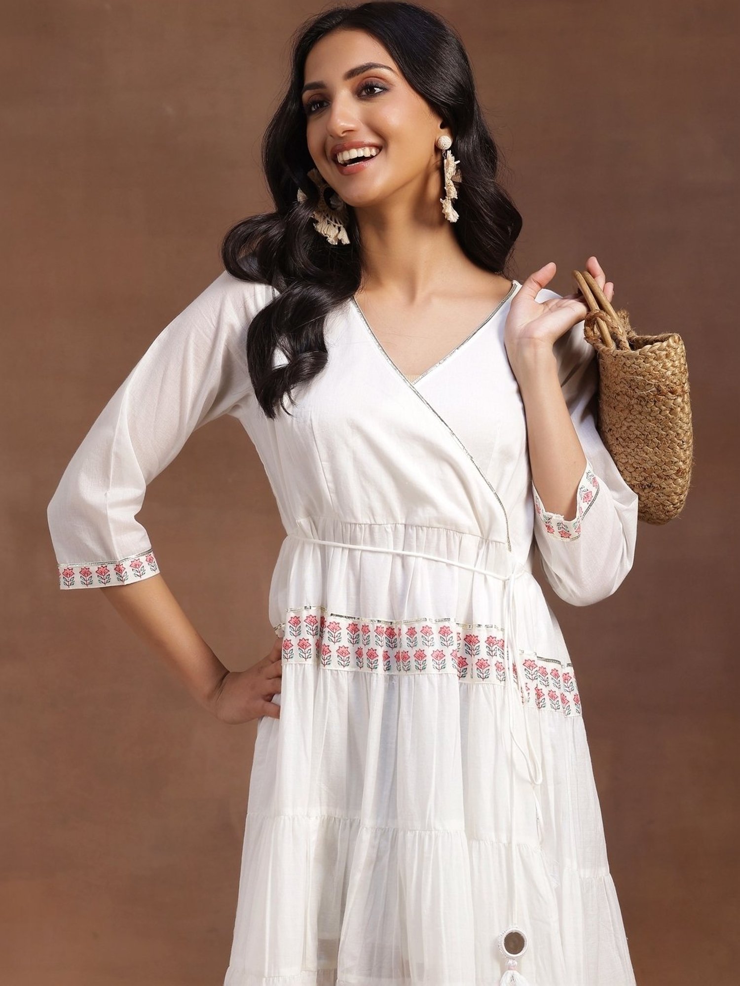 Saffron Threads Black Cotton Floral Print Ethnic Dress