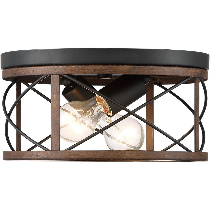 John Timberland Ravi 11 1/4" Wide Black and Wood Grain 2-Light Ceiling Light