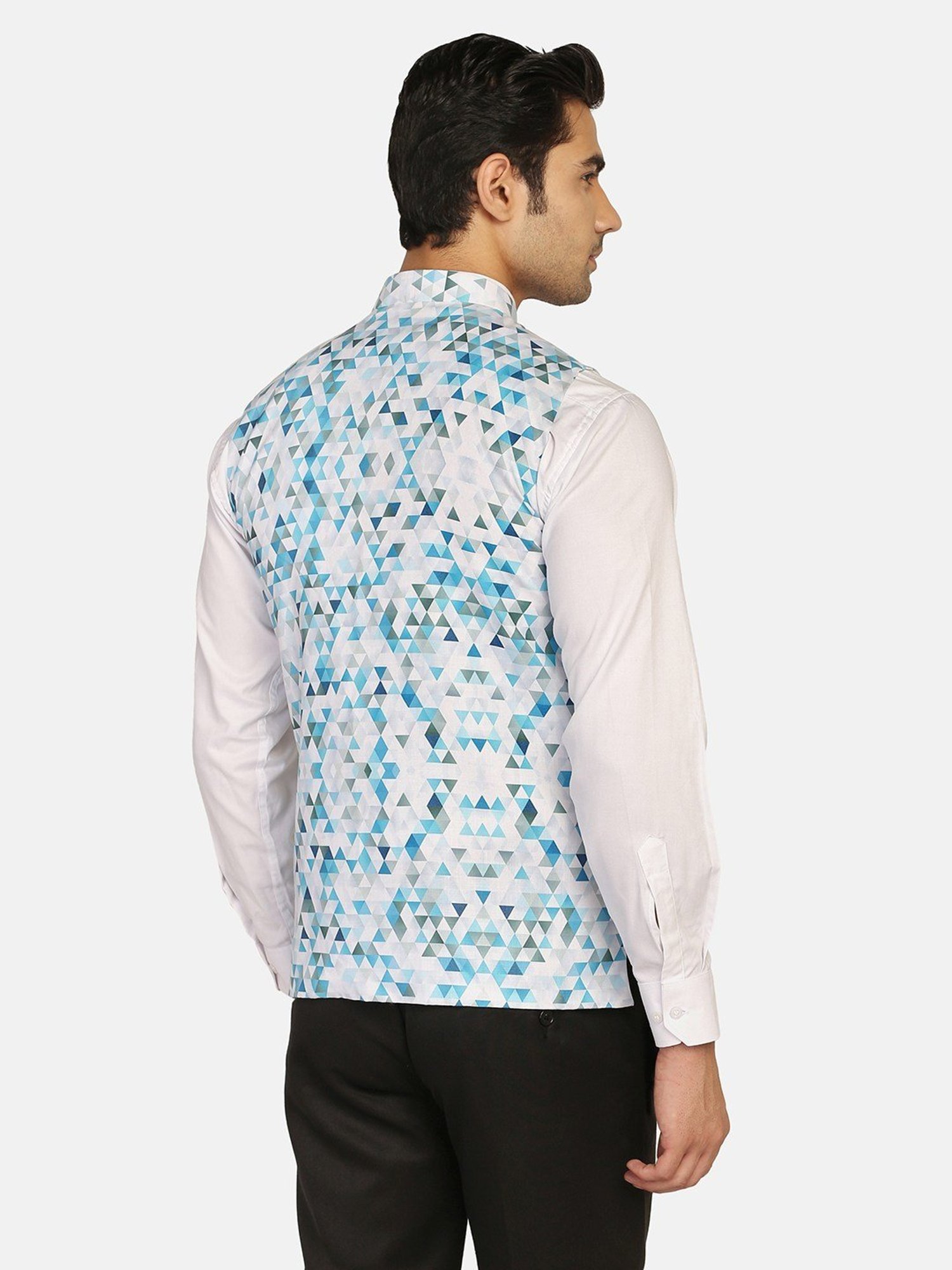VASTRAMAY Teal Green Regular Fit Printed Nehru Jacket