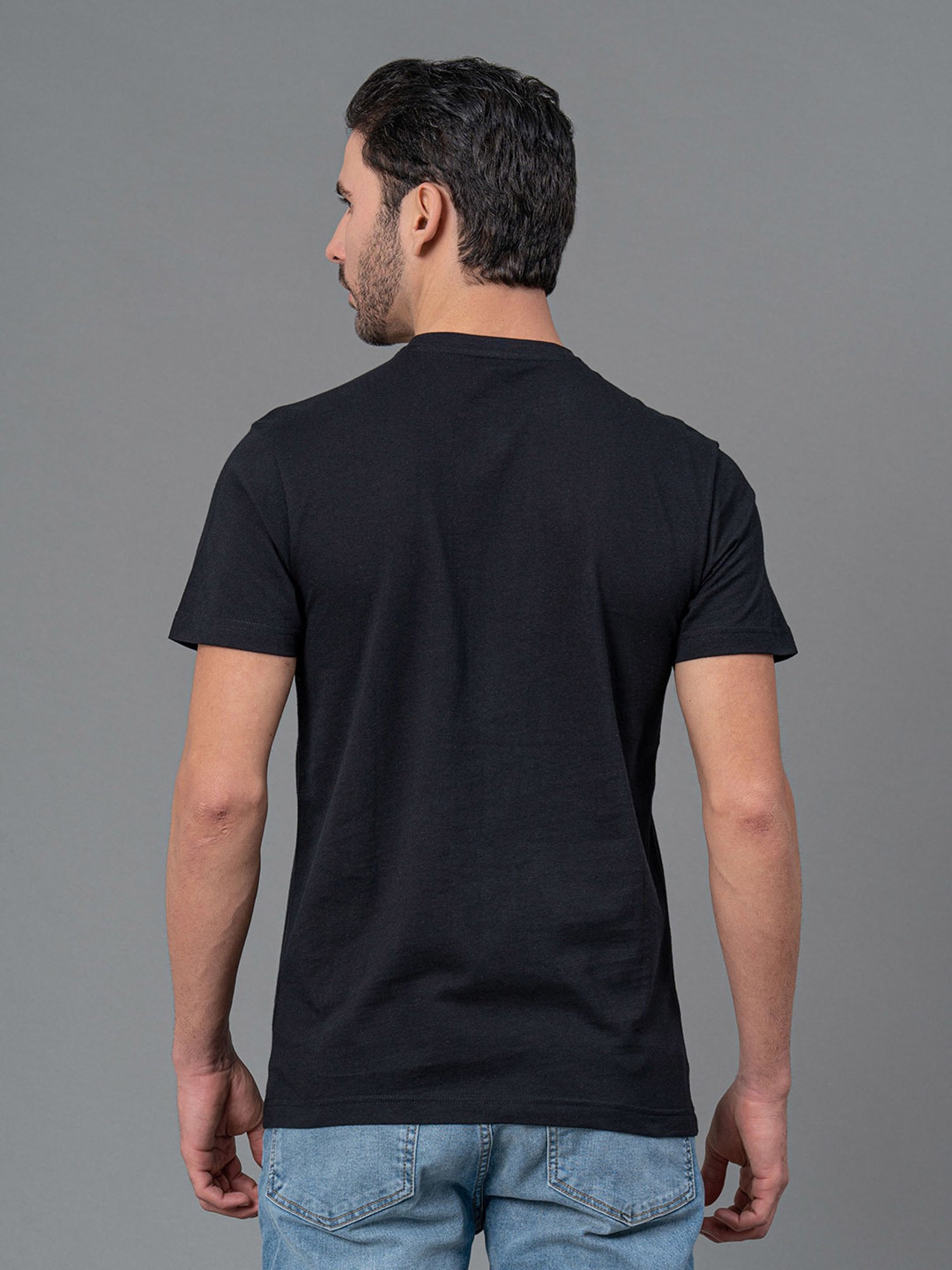 Red Tape Black Regular Fit Graphic Print Cotton Crew T-Shirt