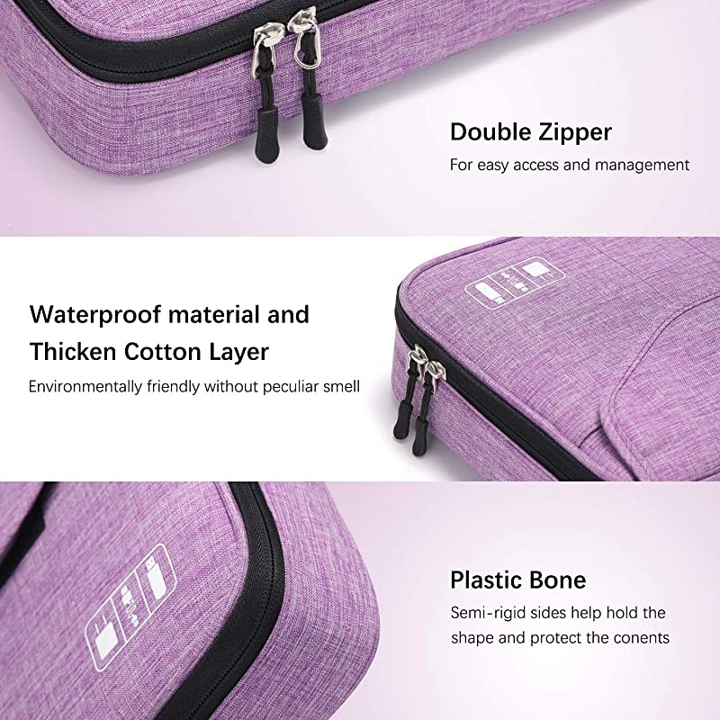 Electronics Organizer  Electronic Accessories Double Layer Travel Cable Organizer Cord Storage Bag for Cables iPad Up to 11Power Bank Hard Drive and MoreLavender