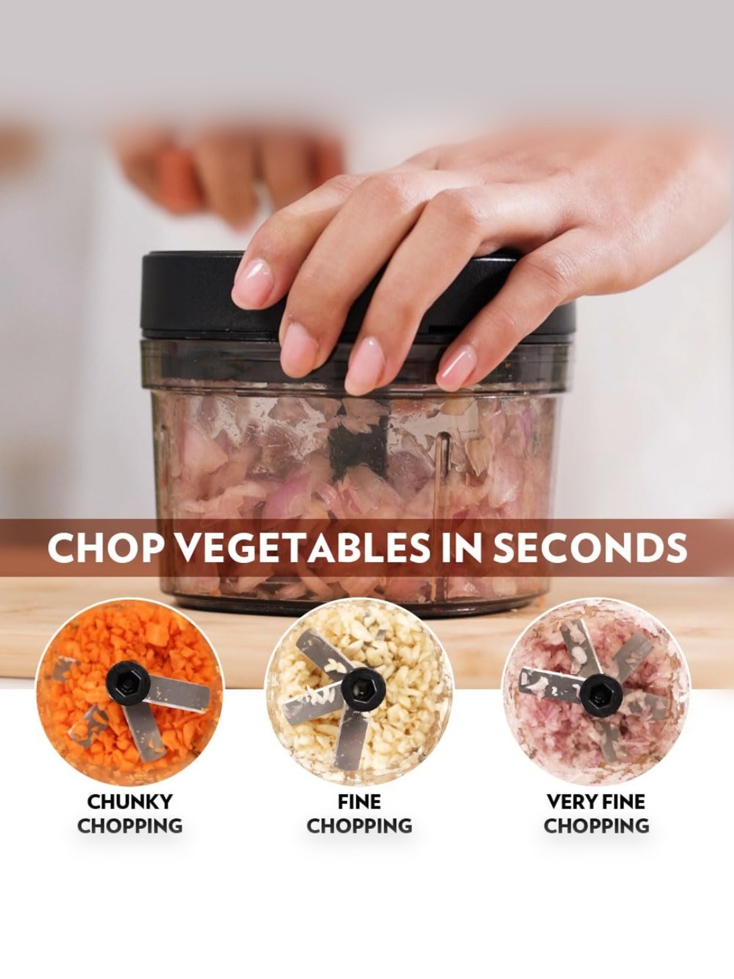 Borosil Chopper 600 ml with 3 Blades & Durable String (Black)