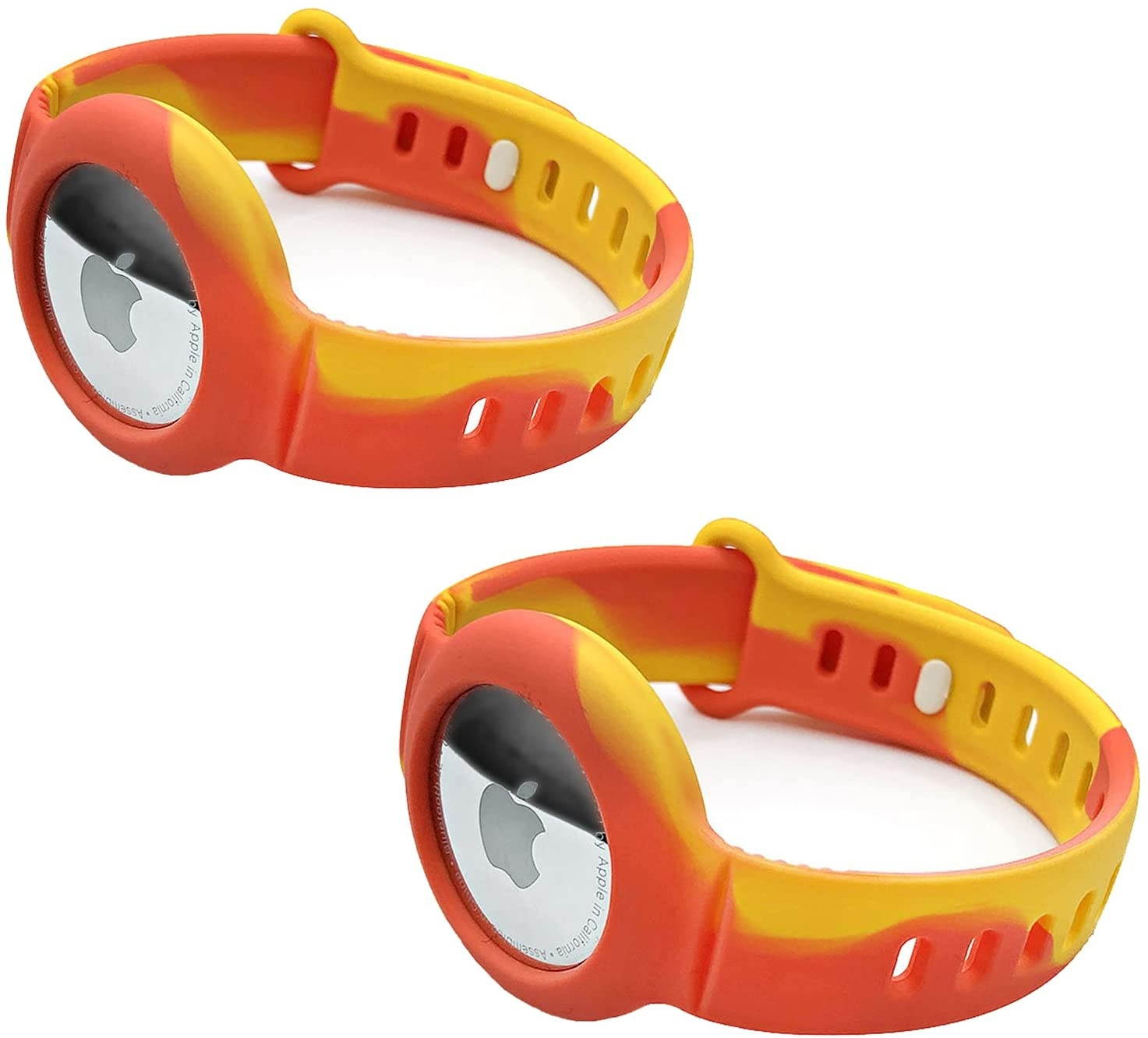 (2 Pack) Kids/Adults Anti-Lost Bracelet for AirTag, iZi Way Soft Silicone Wristband Watch Band Waterproof Protective Case Cover Holder for Apple Air Tag Tracker - Orange/Yellow