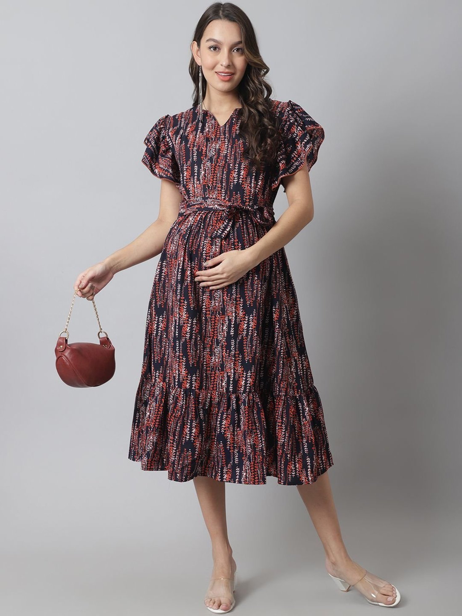 Moms Maternity Black Printed Dress