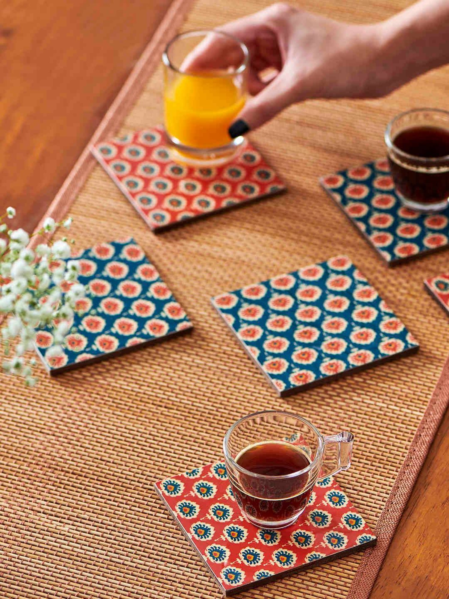 Chumbak Tribal Blossom Printed Multicolor Ceramic Coaster (6 Pieces)