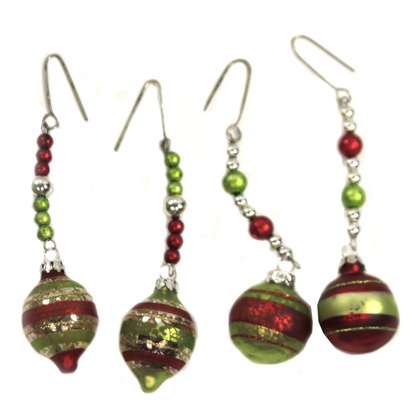 Christmas 5.0" Dangle Reflector Ornament Set/4 Lowe Traditional Indent Bead  -  Ornament Sets