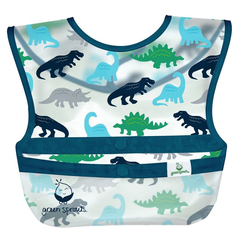 green sprouts Snap & go Wipe-off Bibs Blue Dinosaurs 9-18M - 3pk