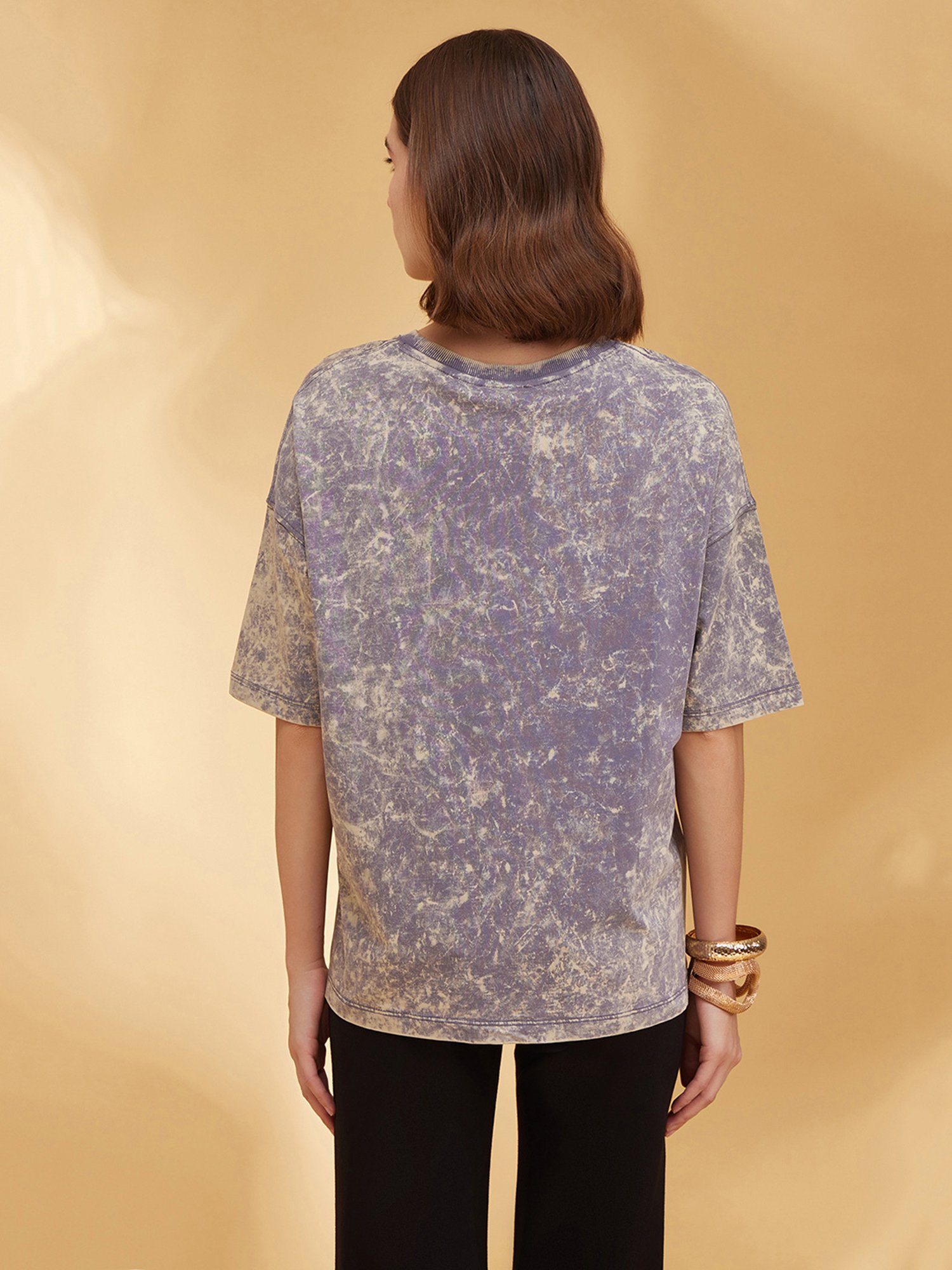 Kazo Grey Cotton Printed Oversized T-Shirt