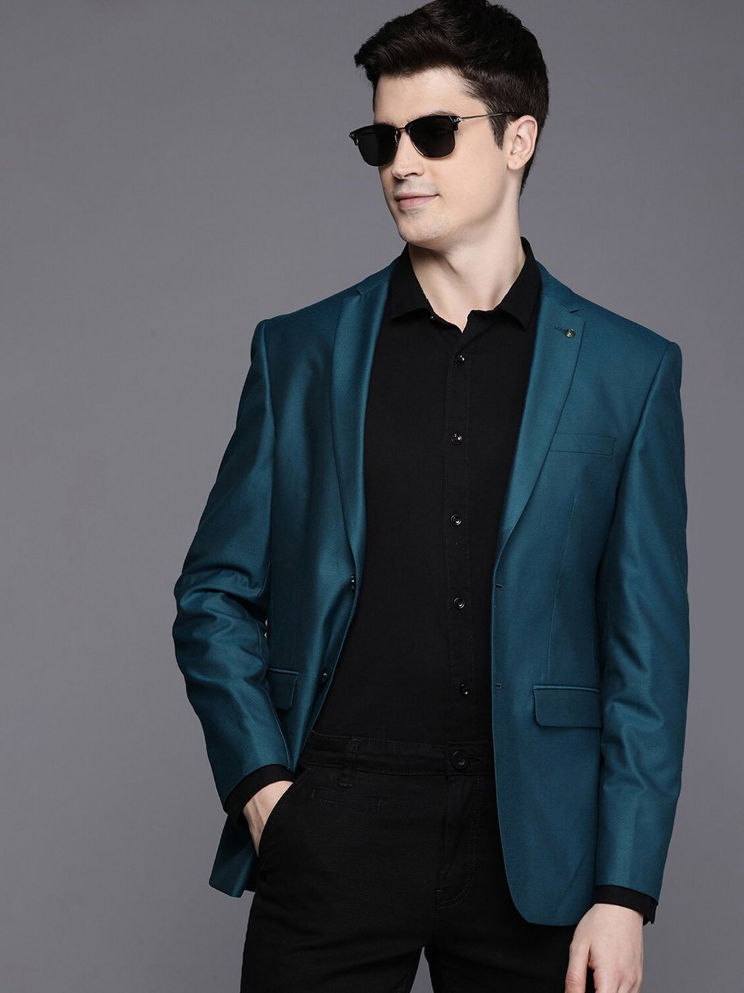 Louis Philippe Light Blue Regular Fit Blazer