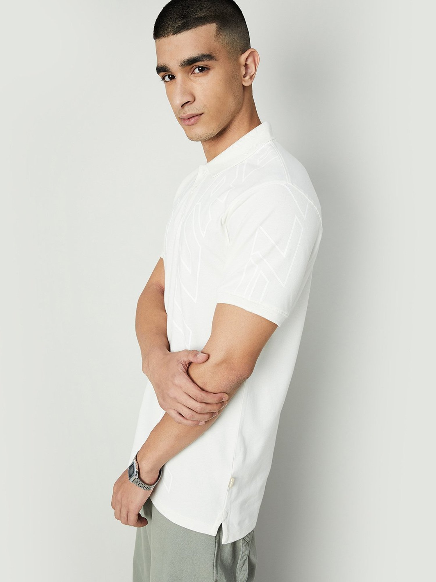 Forca by Lifestyle Off White Regular Fit Printed Polo T-Shirt