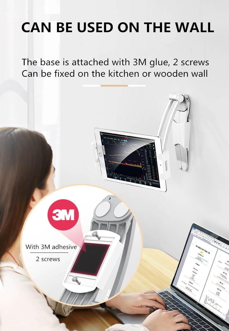 Universal Wall or Desktop  360&deg; Rotating Phone Holder Clips Tablet Stand Digital Kitchen Mount Stand Tablet Metal Bracket Smartphones Holders