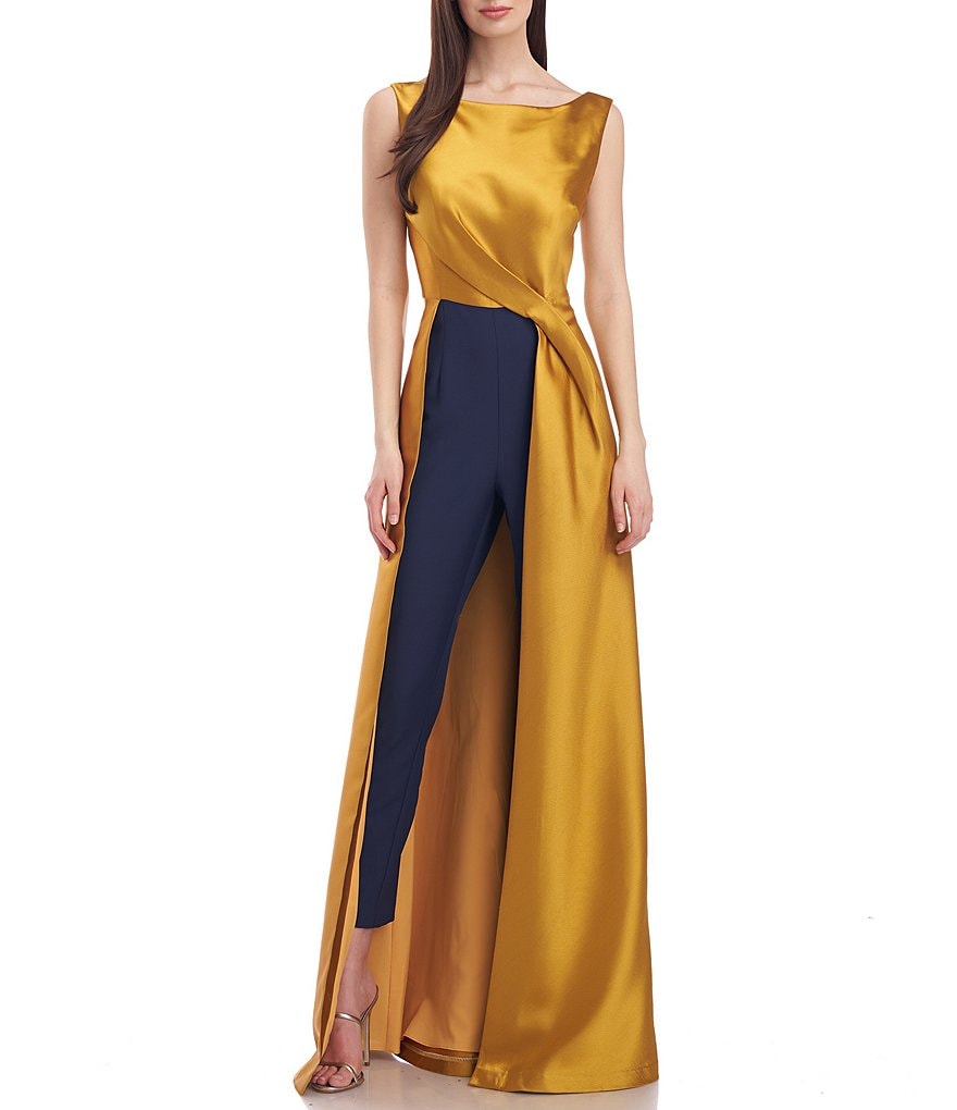 Kay Unger Emiliana Contrast Color Boat Neck Sleeveless Walk-Thru Jumpsuit