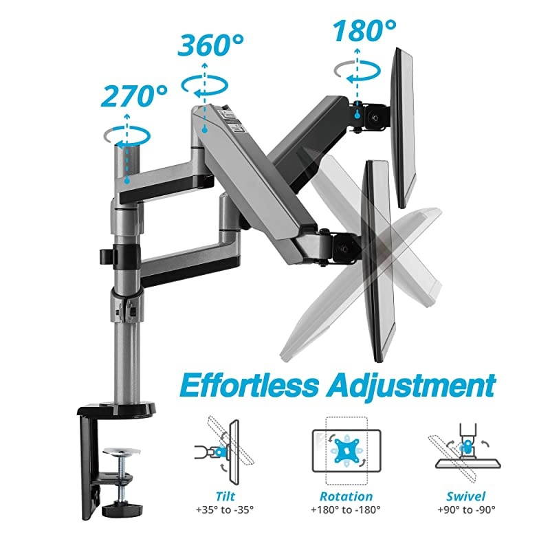 Dual 1327 Stacked Monitor Arm Desk Mount fits Two FlatCurved Monitor Full Motion Height Swivel Tilt Rotation Adjustable Monitor Arm VESACClampGrommetCable Management