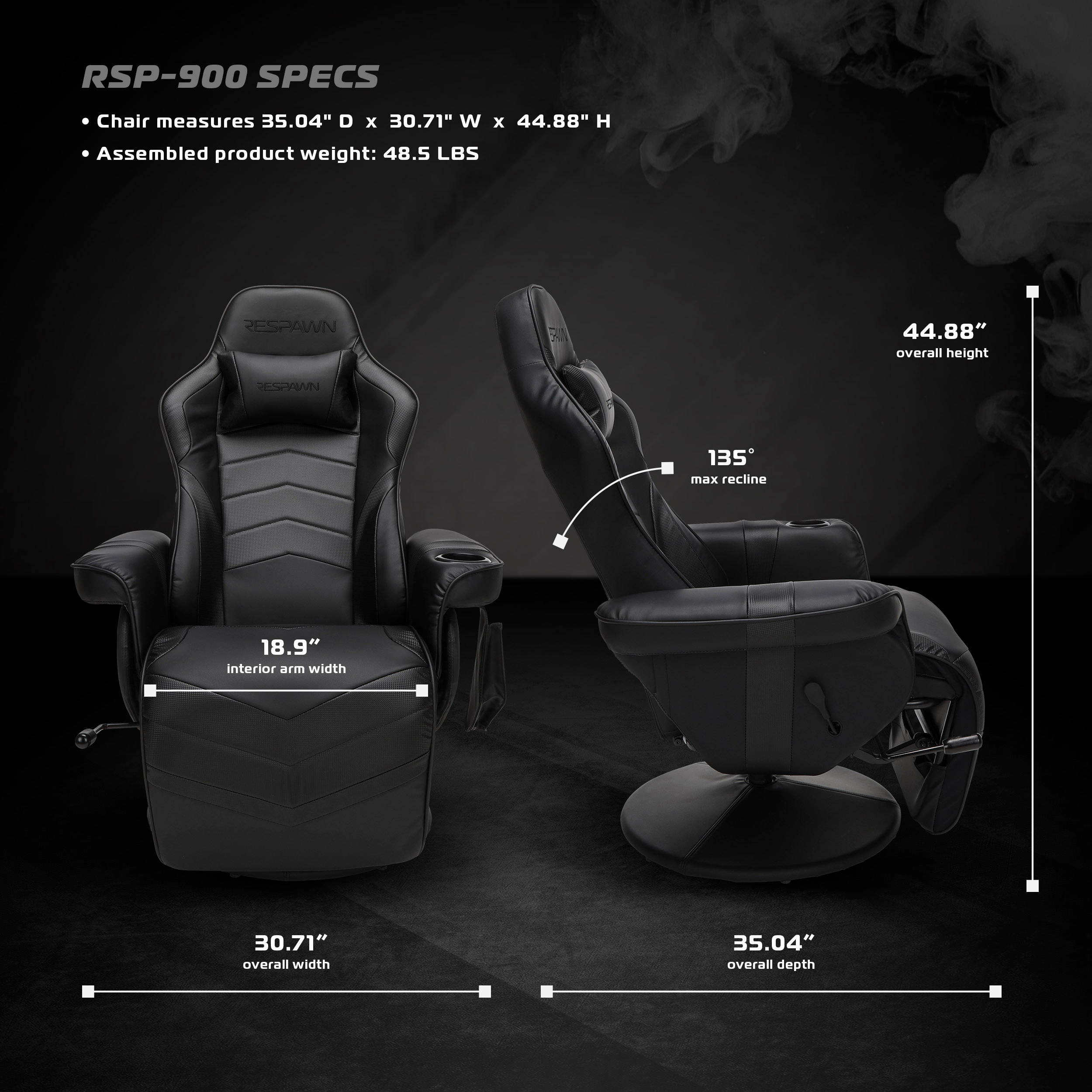 RESPAWN-900 Racing Style Gaming Recliner, Reclining Gaming Chair, in Gray (RSP-900-GRY)