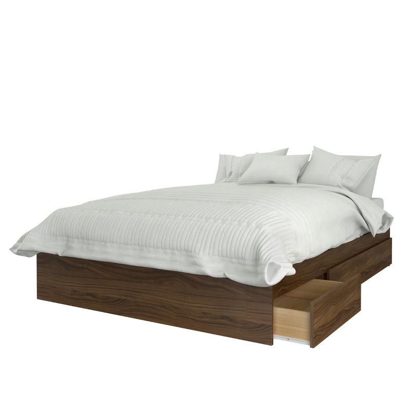 3pc Hera Storage Bed and Headboard with Panels Full Walnut/White - Nexera
