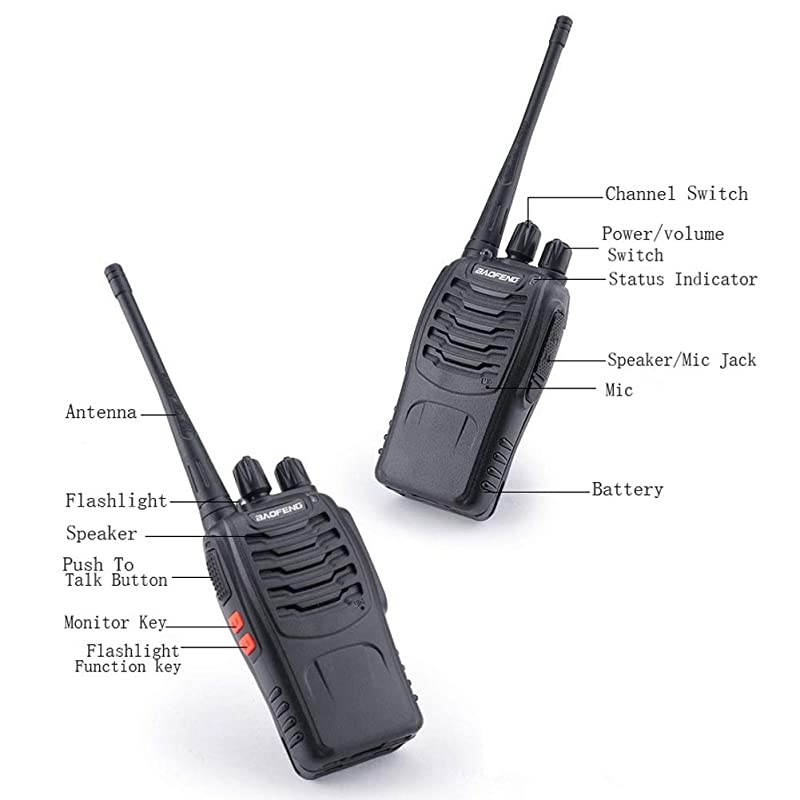 Walkie Talkies Long Range FRS Two Way Radios with Earpiece 4 Pack UHF Handheld Reachargeble BF-888s Walkie Talkie for Survival Biking Hiking Li-ion Battery and Charger Included