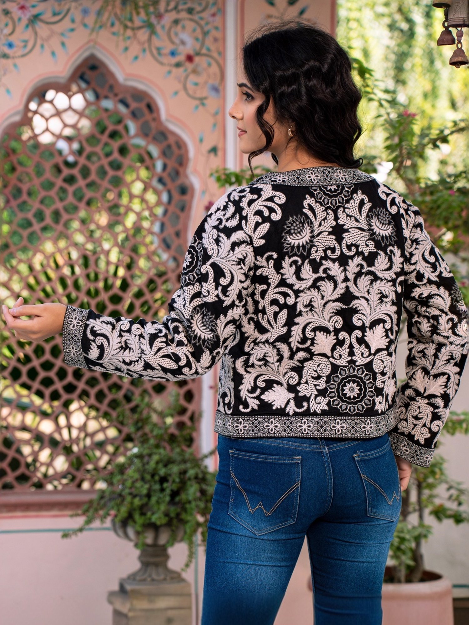 Zolo Label Black Cotton Embroidered Jacket