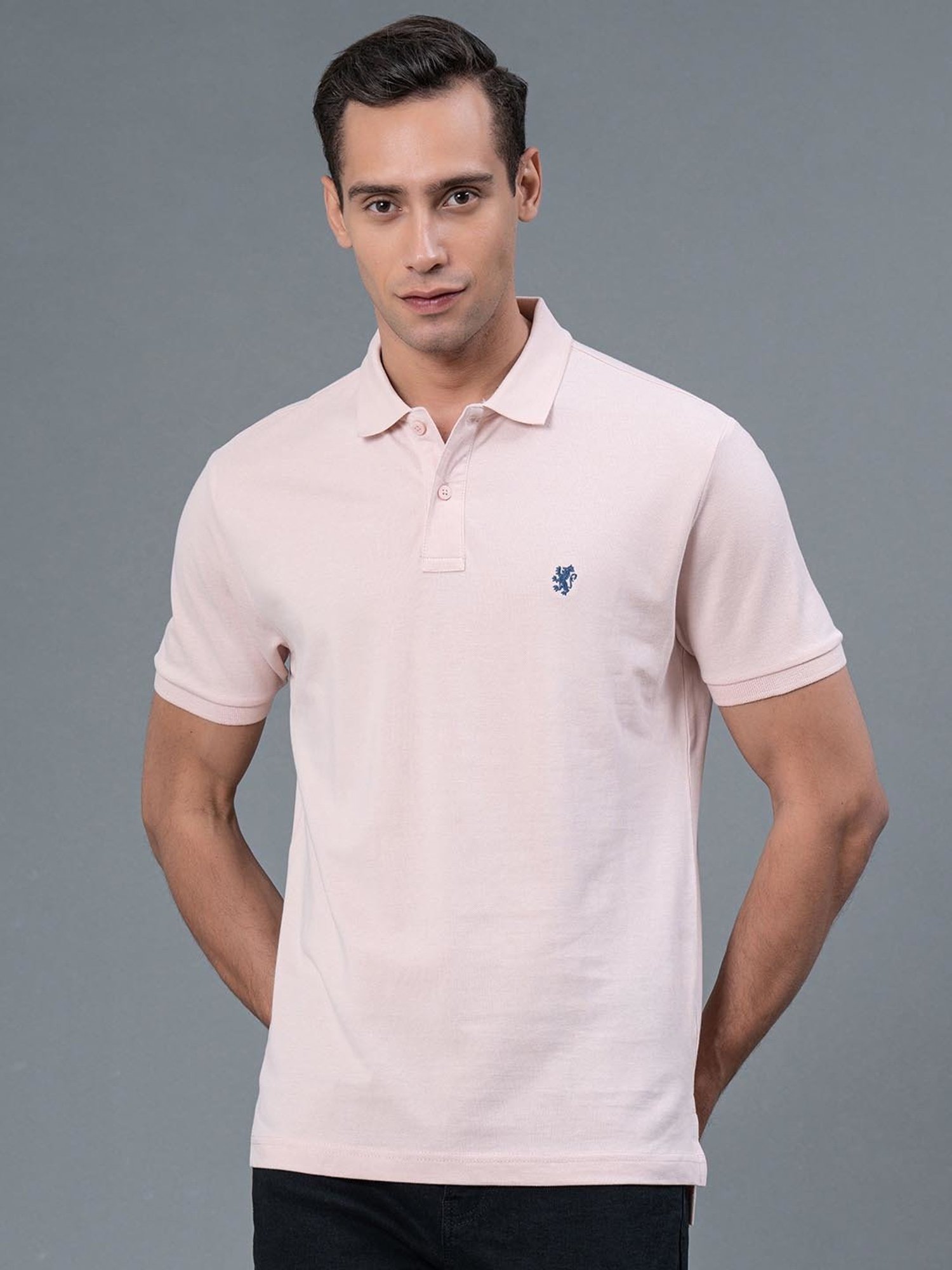 Red Tape Light Pink Regular Fit Cotton Polo T-Shirt