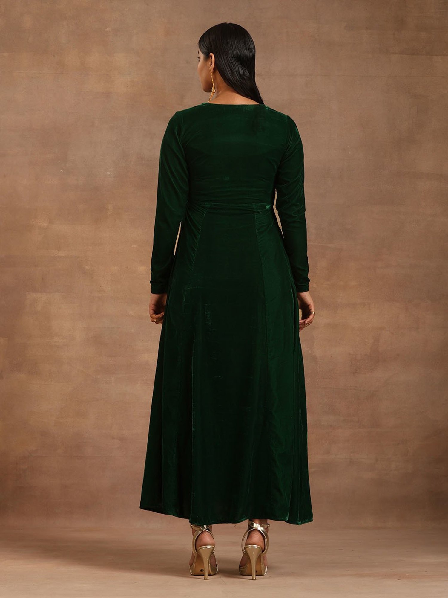 true Browns Green Velvet Ethnic Dress