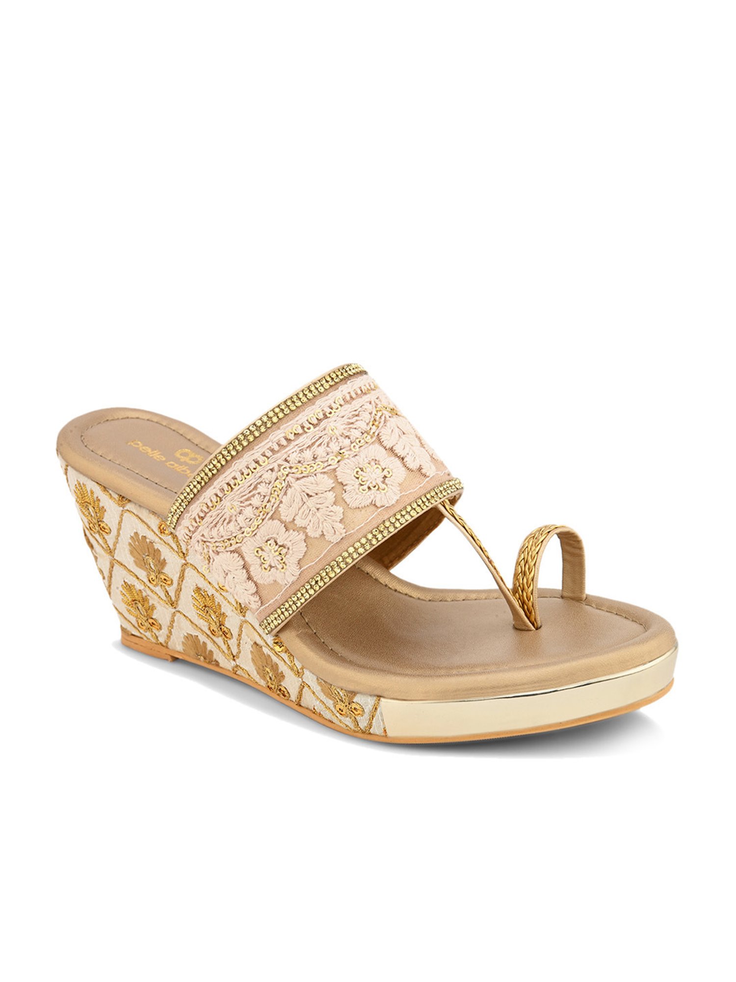 Pelle Albero Women's Gold Toe Ring Wedges