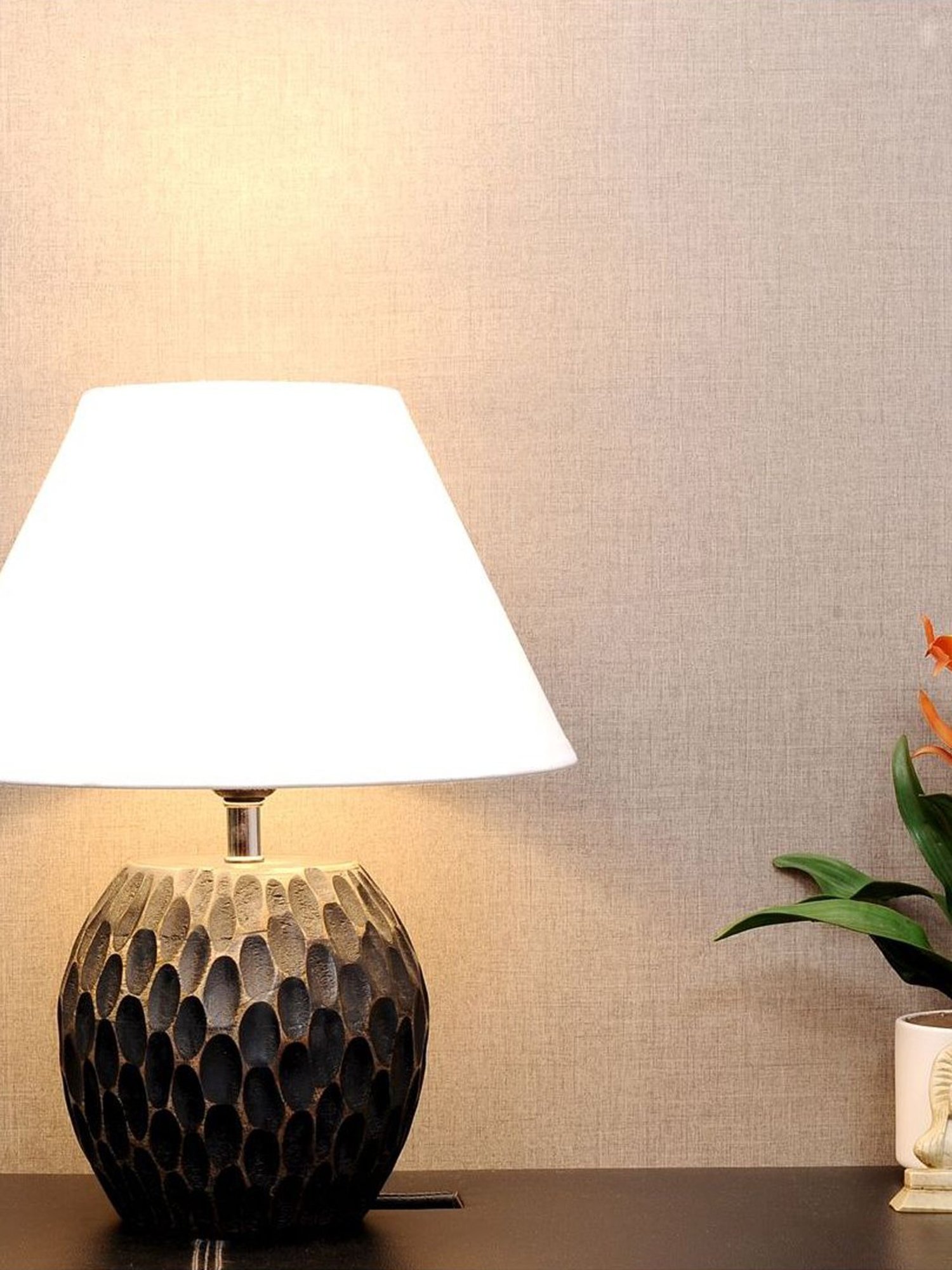 Kapoor Lamp Shades Black & White Wood Aida Mini Carved Table Lamp